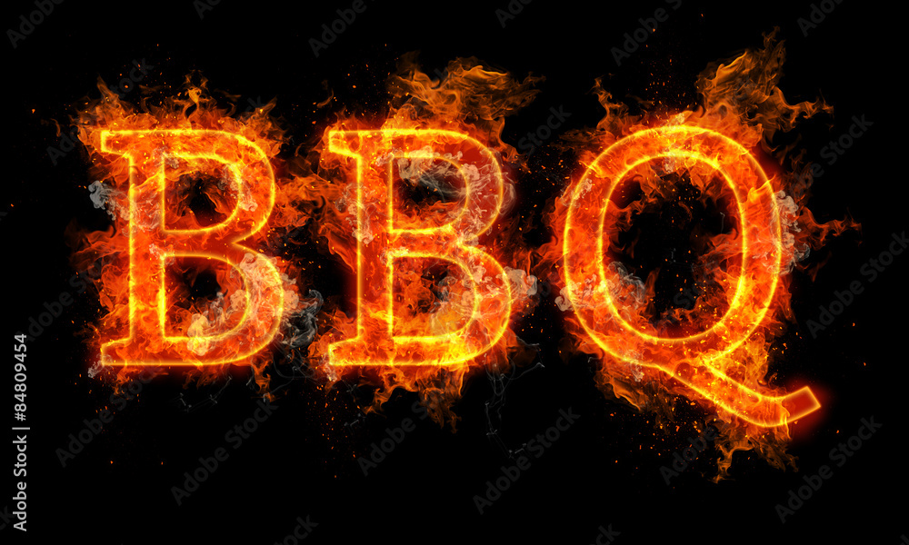BBQ word written text in flames - obrazy, fototapety, plakaty 