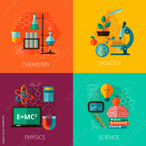 Fotografie, Obraz Science concept 4 flat icon composition icons