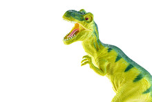 Tyrannosaurus Rex Plastic Toy Isolated On White Background.