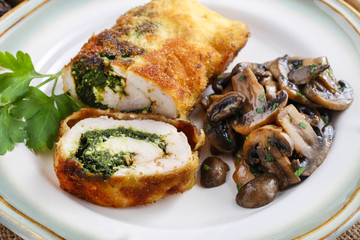 Canvas Print - Chicken roll stuffed with spinach and roasted mushroom