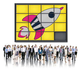 Poster - startup technology growth success game puzzle concept