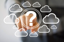 Businessman Touch Button Web Question Cloud Network