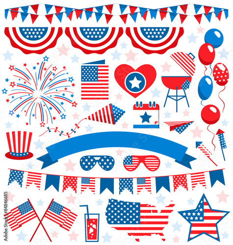 Poster USA celebration flat national symbols set for independence day i