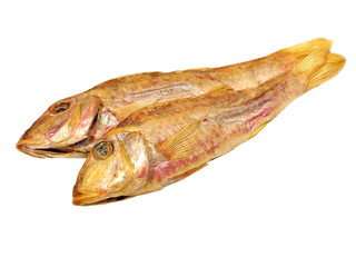 Two dried goatfish.Isolated.