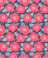 Seamless simple camellia pattern on navy background