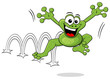 hüpfender Cartoon Frosch auf weißem Hintergrund 