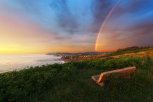 Bench Near Sopelana Coast With Rainbow