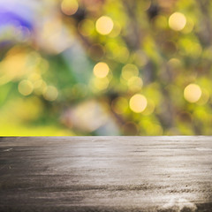 Wall Mural - Fresh spring green grass with green bokeh and sunlight and wood