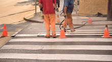 Making Of A New Pedestrian Crossing On The Road