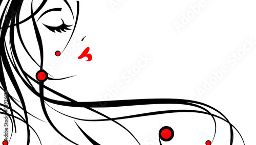 Obraz w ramie Szkic pięknej kobiety w czarno-biały wzór z czerwonymi ustami