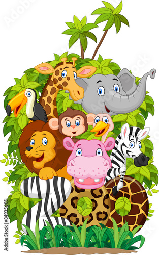 Naklejka na szybę Cartoon collection happy animal of zoo 