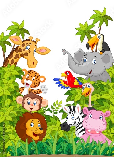 Naklejka na szybę Cartoon collection happy animal in the jungle