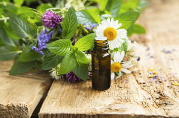 Essential Oil with Medicinal Herbs and Flowers for Alternative T