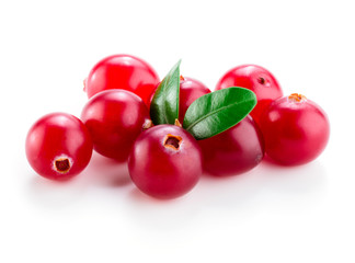 Wall Mural - Cranberry with leaves isolated on white.