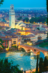 Poster - Ponte Pietra and Adige at night, Verona, Italy