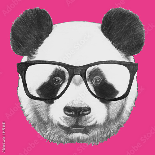 Naklejka samoprzylepna Ręcznie rysowane portret panda w okularach. 