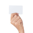 closeup hand hold blank card isolated with clipping path