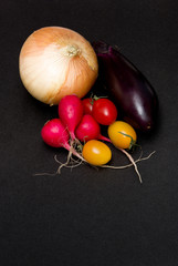 eggplant radishes tomatoes   