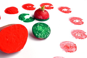 Vegetable Prints With Potatoes, Radishes and Poster Paint