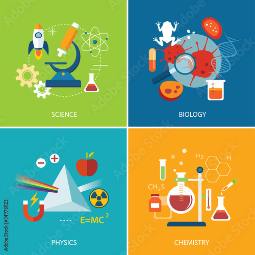 Fotografie, Obraz science concept ,physics ,chemistry,biology flat design