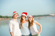 © x4wiz - Group of happy young people in christmass hats on the beach