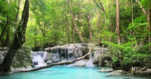 Wilderness Of Tropical Rainforest. Waterfall, Natural Pond And Water Stream