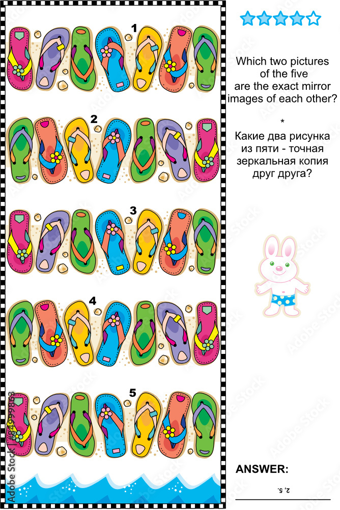 Visual logic puzzle: Which two pictures of the five flip-flops rows are ...