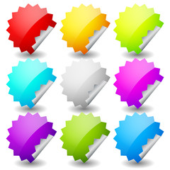 Poster - Starburst shape sticker set in 9 colors. Empty, blank vector sti