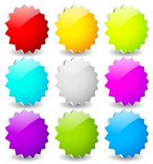Poster - Blank starburst shapes, price flashes. Set of 9 colors. 3d.