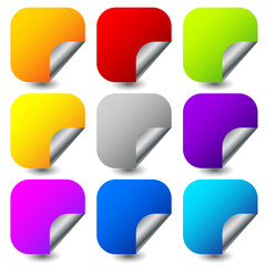 Aufkleber - Peeling square stickers with metallic back side. Set of 9 colors