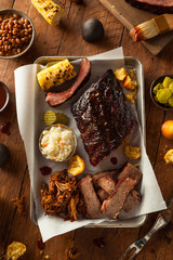 Canvas Print - Barbecue Smoked Brisket and Ribs Platter