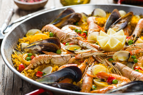 Fruits de mer Paella espagnole Tableau sur Toile