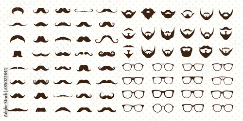 Fotografie, Obraz Mustaches, Beard and Sunglasses style set