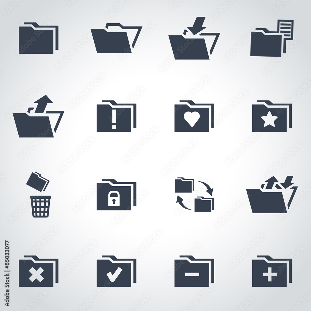 Vector black folder icon set Stock Vector | Adobe Stock