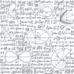 Wall Mural - mathematical vector seamless with formulas, plots and equations