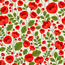 Retro Red Poppies Seamless Pattern
