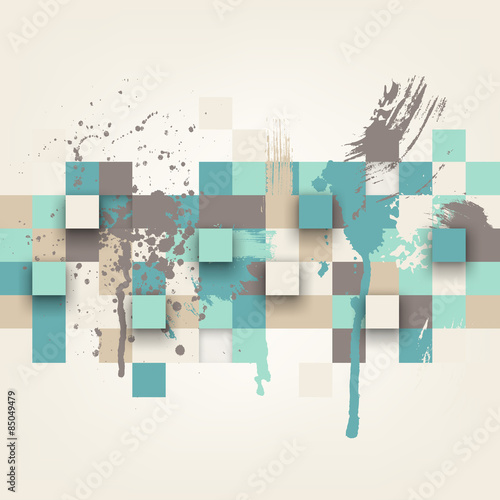 Fototapeta dla dzieci Illustration of abstract texture with squares and paint splashes