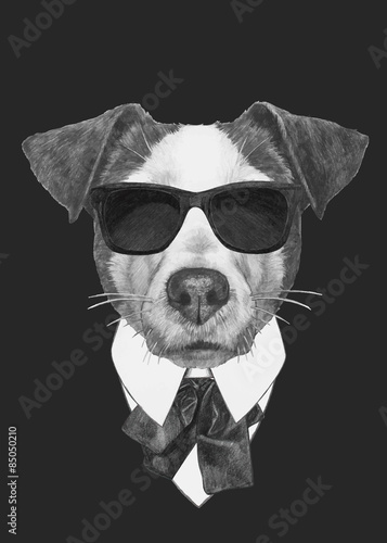 Plakat na papierze fotorealistycznym Ręcznie rysowane ilustracji mody jack russell. 