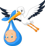 Fototapeta  - Cartoon bird Stork with baby