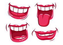 Funny Smiling Mouths Collection. Vector Illustration Set