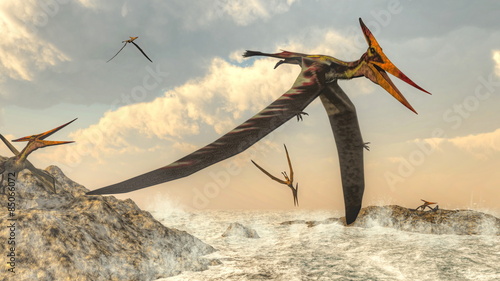 Naklejka - mata magnetyczna na lodówkę Pteranodon birds flying - 3D render