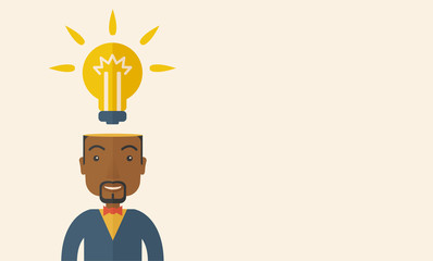 Poster - Black businessman with bulb on his head.