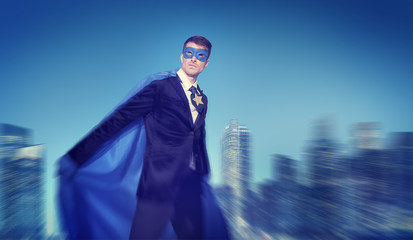 Wall Mural - Strong Powerful Business Superhero Cityscape Concepts