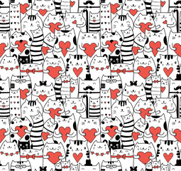 Sticker - Сats with hearts seamless pattern