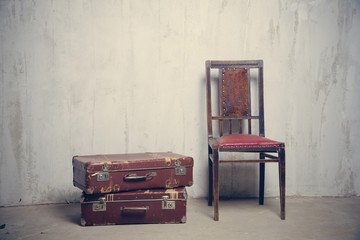 Poster - two old suitcases and the chair