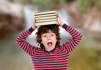 Poster - Crazy child with books on his head