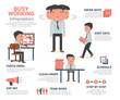 Business Man busy work infographics, cartoon vector illustration