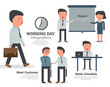 Business Man working office infographics, cartoon vector illustr