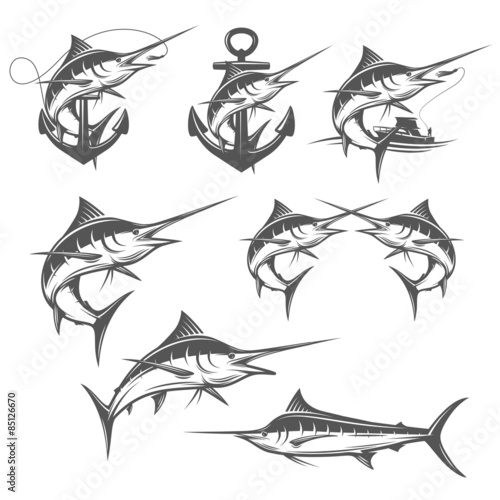 Fotografía Set of marlin fishing emblems, badges and design elements