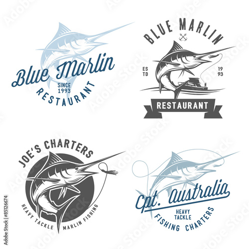 Cuadros en Lienzo Set of marlin fishing emblems, badges and design elements
